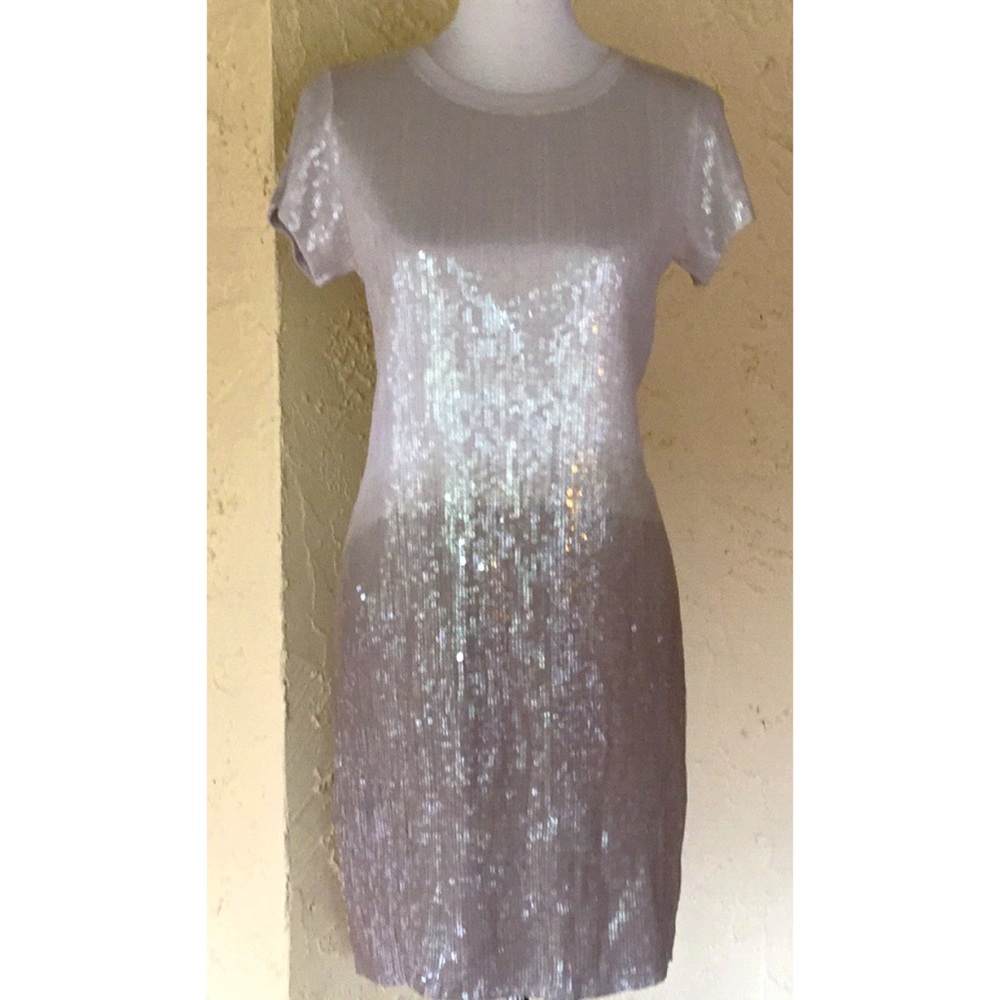 Chan Luu White Sequin Short Sleeve Shift Dress